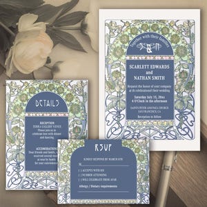 Art Nouveau Elegant Wedding Invitation Set, Vintage Invitation Art Nouveau by Mucha, Victorian Wedding Suite, Wedding Invitation Set, VW6