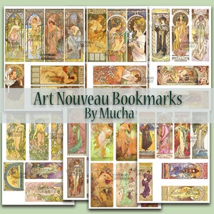 Alphonse Mucha Bookmarks, Printable Art Nouveau, Vintage Art, Scrapbook Ephemera, Digital Ephemera Classics, Instant Download Collage, Junk