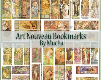 Alphonse Mucha Bookmarks, Printable Art Nouveau, Vintage Art, Scrapbook Ephemera, Digital Ephemera Classics, Instant Download Collage, Junk