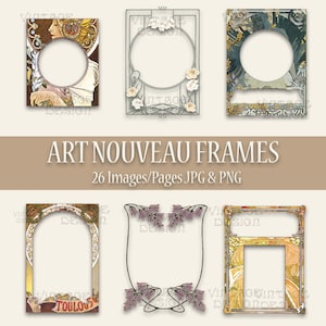 26 Art Nouveau Frames, Vintage Frames Set, Art Nouveau Printable Borders, Bookpage, Junk Journal, Collage, Scrapbooking, Digital Frames