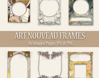 26 Art Nouveau Frames, Vintage Frames Set, Art Nouveau Printable Borders, Bookpage, Junk Journal, Collage, Scrapbooking, Digital Frames