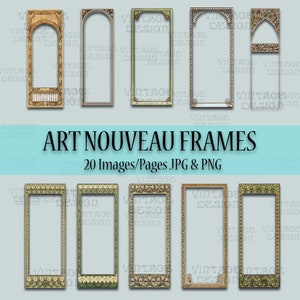 20 cadres Art nouveau, ensemble de cadres vintage, bordures imprimables Art nouveau, page de livre, journal indésirable, collage, scrapbooking, cadres numériques