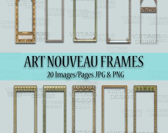 20 Art Nouveau Frames, Vintage Frames Set, Art Nouveau Printable Borders, Bookpage, Junk Journal, Collage, Scrapbooking, Digital Frames