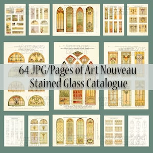 64 Pages Art Nouveau Glass Digital, Art Glass Catalogue, 64 Stained Glass Pages, Church Digital, Bookpage, Junk Journal Digital, Collage