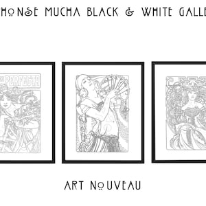 Mucha Illustrations black and white, Daydream, Cycles Perfecta, Art Nouveau Coloring Pages, Alphonse Mucha Set, Vintage Women, Coloring Page
