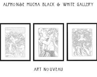 Mucha Illustrations black and white, Daydream, Cycles Perfecta, Art Nouveau Coloring Pages, Alphonse Mucha Set, Vintage Women, Coloring Page