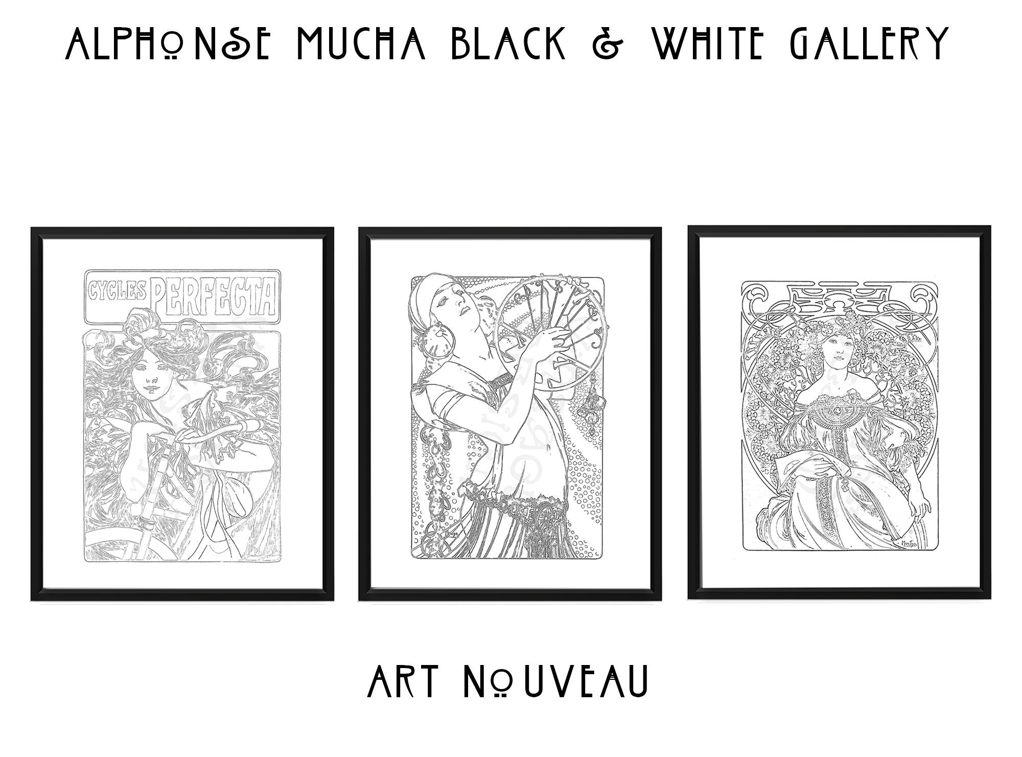 Mucha Illustrations Black and White, Daydream, Cycles