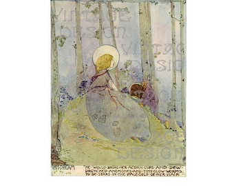His Dream, Jessie M. King, Art Nouveau Illustration, Glasgow School Style Drawing, Art Nouveau Print, Fairy Tale Print, Fairy Illustration