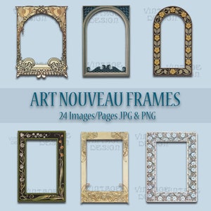 24 cadres vintage, ensemble de cadres anciens, cadres Art nouveau, page de livre, journal indésirable, collage, scrapbooking, cadres numériques, nouveau format imprimable