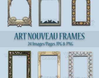 24 Vintage Frames, Antique Frames Set, Art Nouveau Frames, Bookpage, Junk Journal, Collage, Scrapbooking, Digital Frames, Nouveau Printable