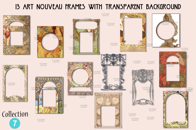 26 Art Nouveau Frames, Vintage Frames Set, Art Nouveau Printable Borders, Invitation Frames
