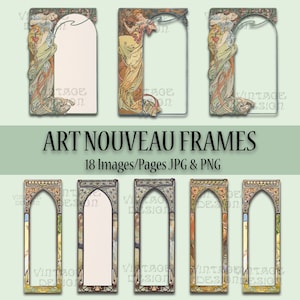 18 Art Nouveau Frames, Vintage Frames Set, Art Nouveau Printable Borders, Bookpage, Junk Journal, Collage, Scrapbooking, Digital Frames