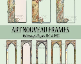 18 Art Nouveau Frames, Vintage Frames Set, Art Nouveau Printable Borders, Bookpage, Junk Journal, Collage, Scrapbooking, Digital Frames