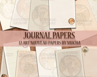 Mucha Printable Journal Pages, Art Nouveau Papers, Digital Journal, Junk Journal Kit, Art Nouveau Paper, Mucha Paper, Mucha Stationery