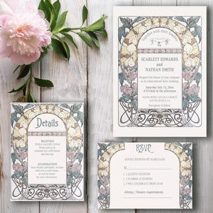 Art Nouveau Wedding Invitation Set, Vintage Wedding Invitation Template, Vintage Art Nouveau by Mucha, Printable Wedding Invitation, VW3
