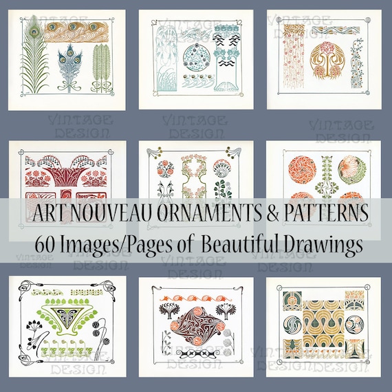 60 Pages Art Nouveau Ornaments, Art Nouveau Patterns, Bookpage