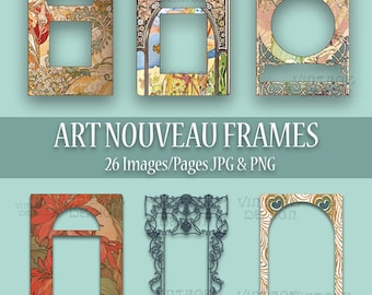 26 Art Nouveau Frames, Vintage Frames Set, Art Nouveau Printable Borders, Invitation Frames, Frames Templates, Scrapbooking, Digital Frames