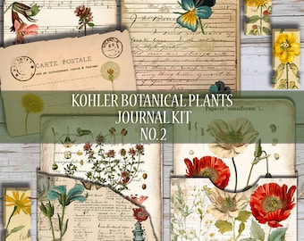 Kohler Botanical Junk Journal, Diario Botánico, Efímera, Bolsillos de Página, Etiquetas, Papel Basura, Jardín Vintage, Descarga Digital, Planta Vintage