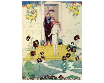 Black Poppies, Jessie M. King, Art Nouveau Illustration, Art Nouveau Print, Fairy Tale Print, Fairy Illustration, Vintage illustration