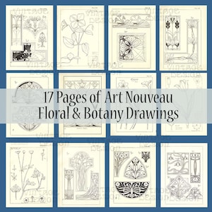 Art Nouveau Floral Digital, Art Nouveau Drawings, Botanical Instant Download, Bookpage, Junk Journal Digital, Collage, Junk Journal Nature