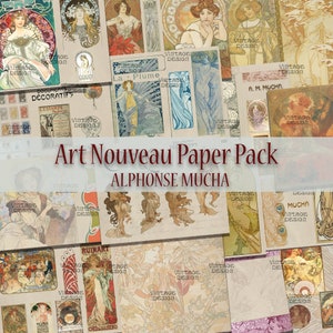 Alphonse Mucha Paper Pack, Printable Art Nouveau, Printable Journal Pages, Digital Journal, Vintage Download, Art Nouveau Journal Style, Art