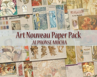 Alphonse Mucha Paper Pack, Printable Art Nouveau, Printable Journal Pages, Digital Journal, Vintage Download, Art Nouveau Journal Style, Art