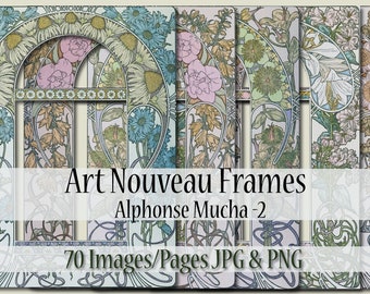 Mucha 70 Art Nouveau Floral Frames, Alphonse Mucha Frames, Mucha, Wedding Invitation, Junk Journal, Collage, Scrapbooking, Mucha Frame 2