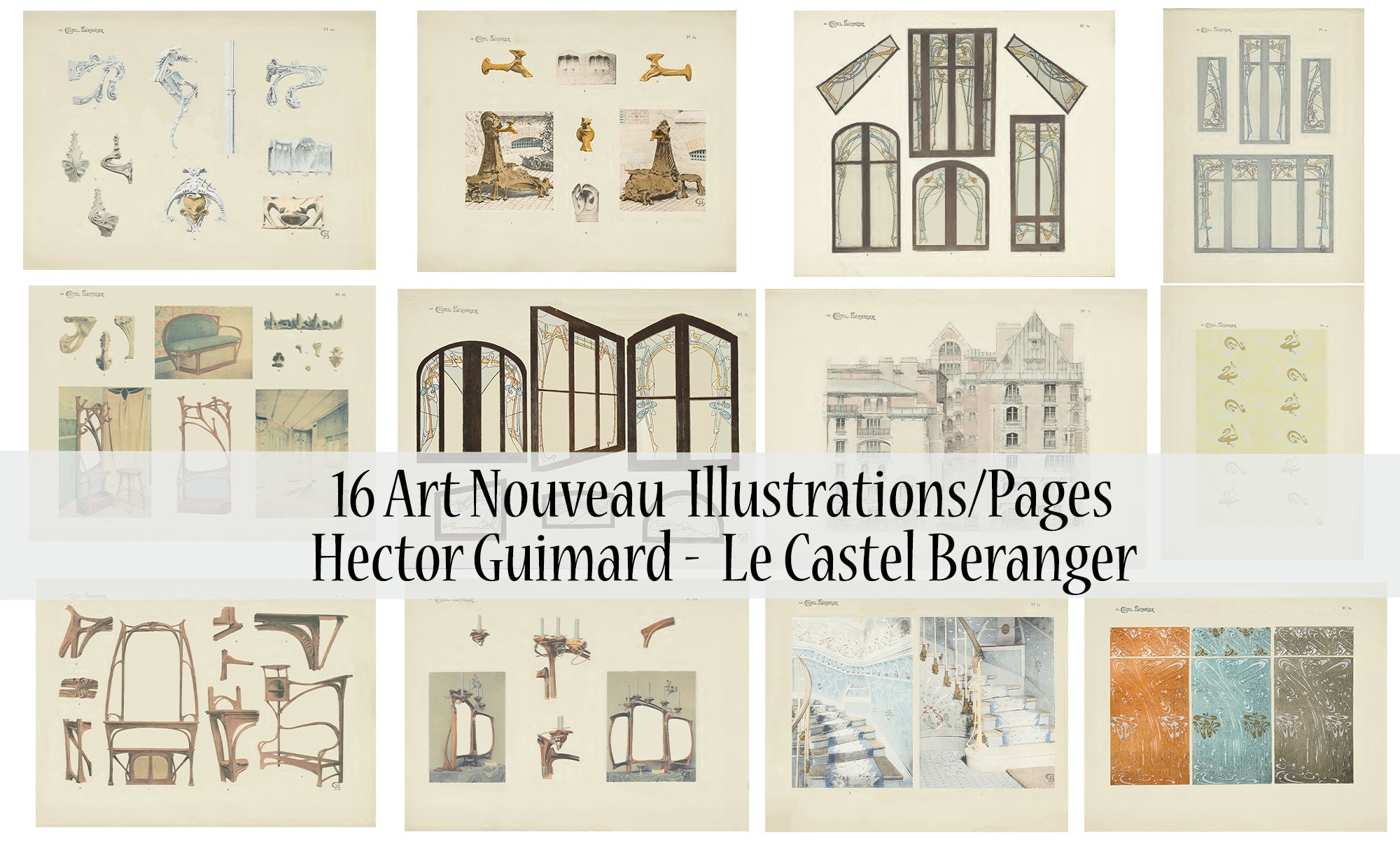 Hector Guimard, Le Castel Beranger, 16 Art Nouveau Pages of Illustrations, Art Nouveau Instant, Art Nouveau Ornamentation, Collage, Bookpage - Etsy Hector Guimard, Le Castel Beranger, 16 Art Nouveau Pages of Illustrations, Art Nouveau Instant, Art Nouveau Ornamentation, Collage, Bookpage - Etsy