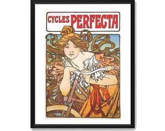 Cycles Perfecta Mucha, Alphonse Mucha, Vintage illustration, Art Nouveau Illustration, Mucha Print, Art Nouveau Print, Vintage Painting Art