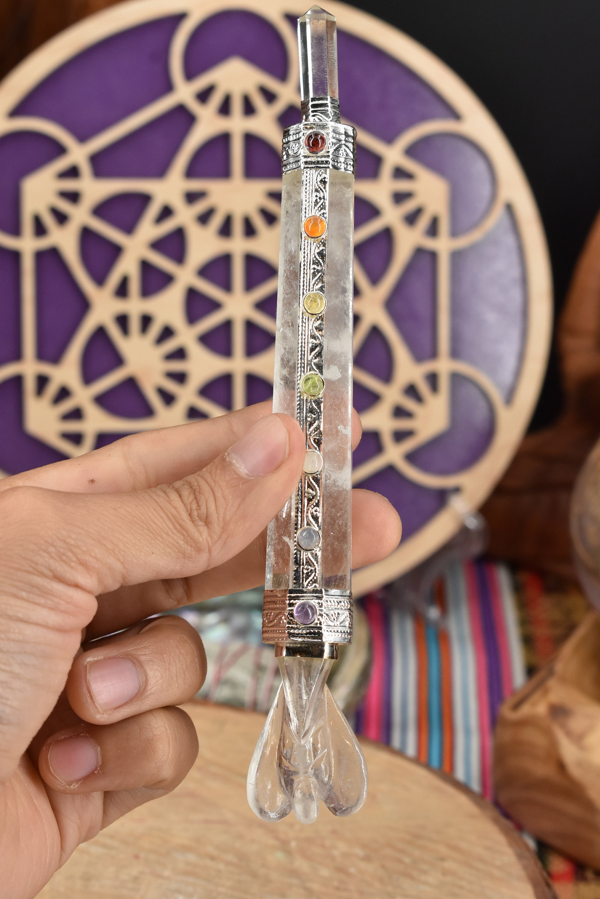 Clear Quartz Crystal Seven Chakra Wand Etsy
