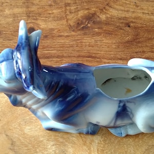 Antique German Porcelain Cow Creamer -Pourer - Farmhouse Flow Blue Delft Design 1900 Special Offer with Vintage English Creamer