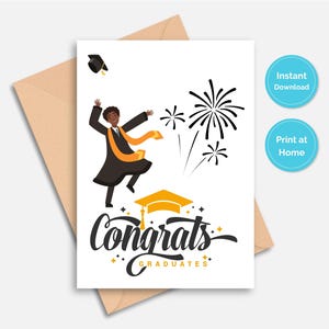 Glückwunsch-Abschluss-Karte für afroamerikanische Männer | Black Boy Graduate | Grundschule College Masters Karte |  5x7