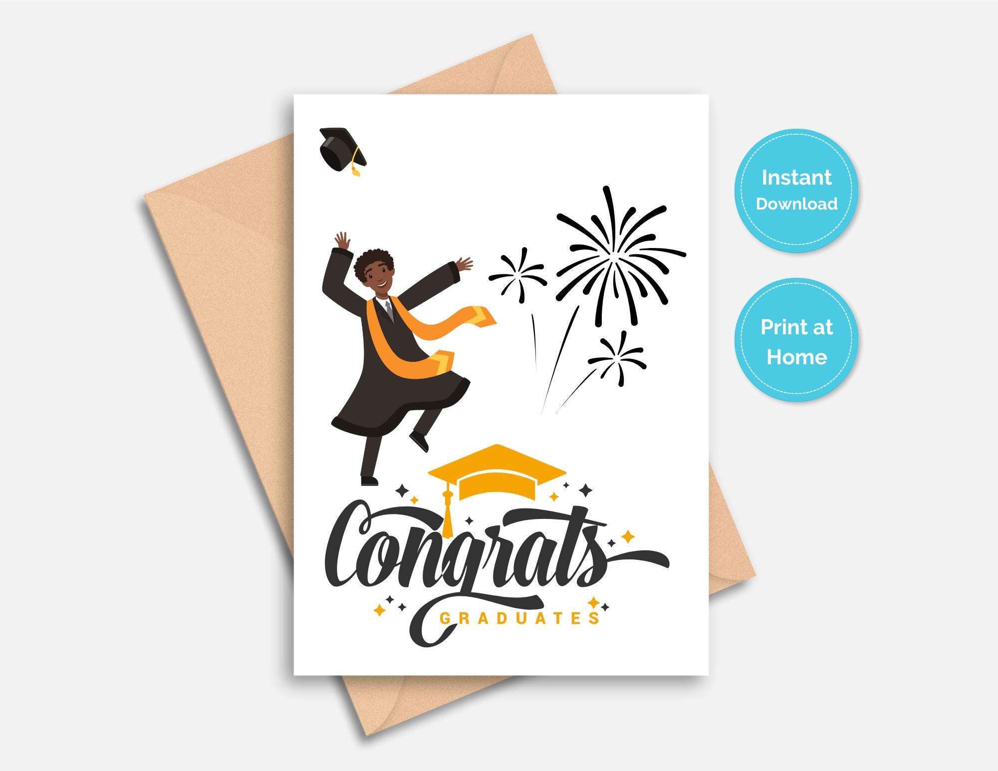 Congrats Graduation Card for African American Male | Black Boy Graduate | Elementary Middle High School College Masters Card |  5x7