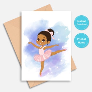 Ballet Recital Card | Dance Recital Gift | First Recital Card | African American Ballerina | Children&#39;s Ballet Card | Instant Download | 5x7