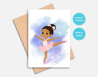 Ballet Recital Card | Dance Recital Gift | First Recital Card | African American Ballerina | Children&#39;s Ballet Card | Instant Download | 5x7