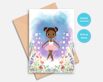 Dance Recital Gift for Little Girls | 1st Recital Card | Ballet | Multicultural | African American Ballerina | Instant Download | 5x7