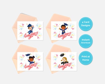 Pre K - Preschool - Kindergarten - 1st Grade Graduation Card | Congrats Card | Multicultural | African American | Instant Download