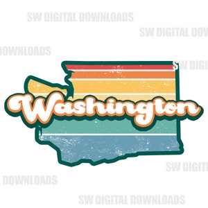 Retro Washington State PNG, Washington Clip Art, Retro PNG, Sublimation Clipart, State Pride