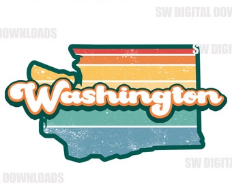Retro Washington State PNG, Washington Clip Art, Retro PNG, Sublimation Clipart, State Pride