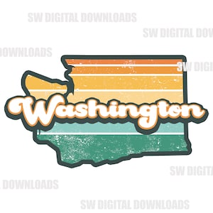 Retro Washington State PNG, Washington Clip Art, Retro PNG, Sublimation Clipart, State Pride