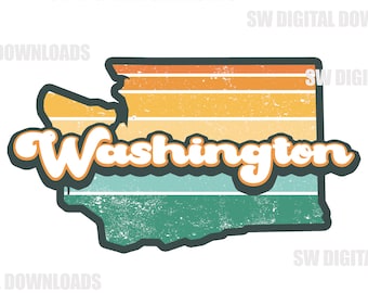 Retro Washington State PNG, Washington Clip Art, Retro PNG, Sublimation Clipart, State Pride