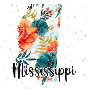 Mississippi State Floral PNG, Mississippi Clip Art, Floral PNG, Sublimation Clipart, State Pride