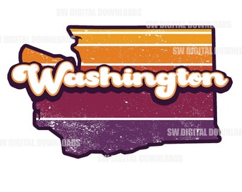 Retro Washington State PNG, Washington Clip Art, Retro PNG, Sublimation Clipart, State Pride