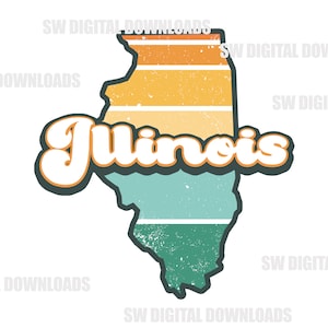Retro Illinois PNG, Illinois Clip Art, Retro PNG, Sublimation Clipart, State Pride, Wall Art