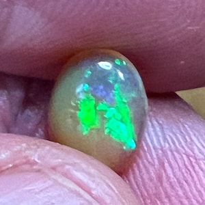 Welo Opal from Ethiopia, 1.18 Carats 7x10mm Cabochon blues greens in amber base