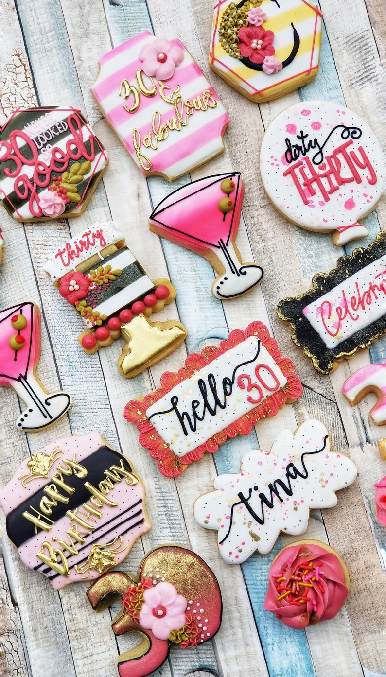 30th Birthday Cookies Dirty Thirty Custom Designed Cookies - 