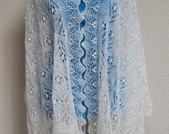 Hand-knitted Estonian lace shawl "Strawflower pattern" ,  off white color