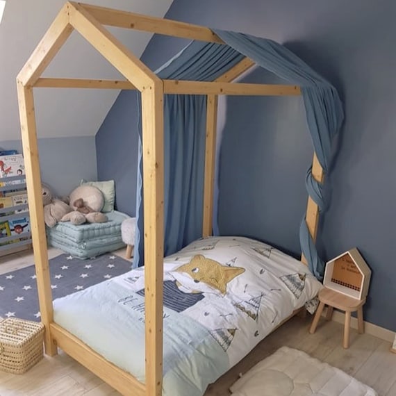 Habillage de lit cabane bleu jean -  France