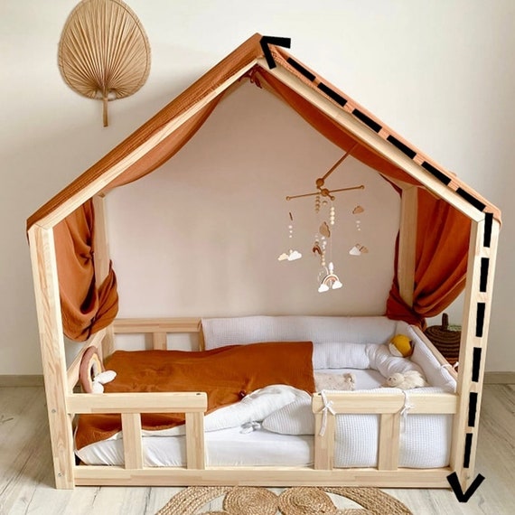Toile de lit cabane pour lit cabane montessori moutarde -  France