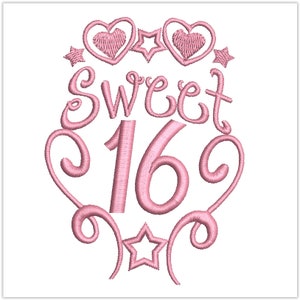 Sweet 16, Happy 16th Birthday, Maschinenstickerei, digitales Design, sofortiger Download
